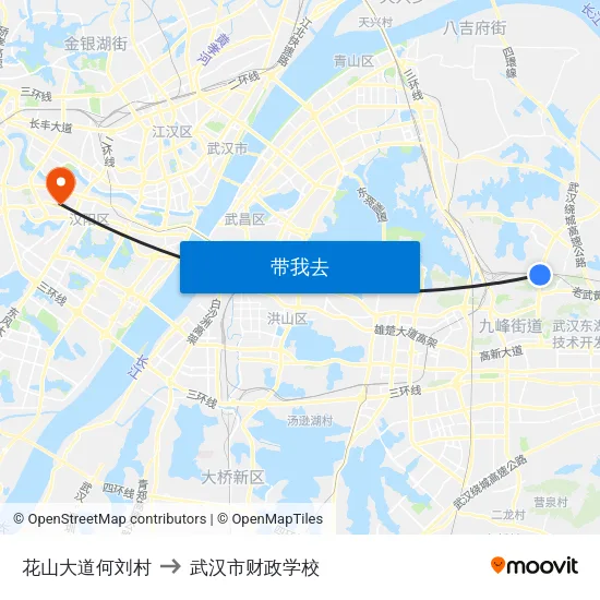 花山大道何刘村 to 武汉市财政学校 map