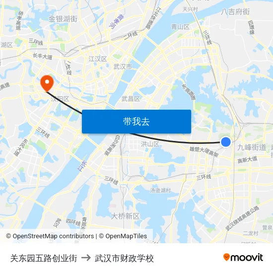 关东园五路创业街 to 武汉市财政学校 map
