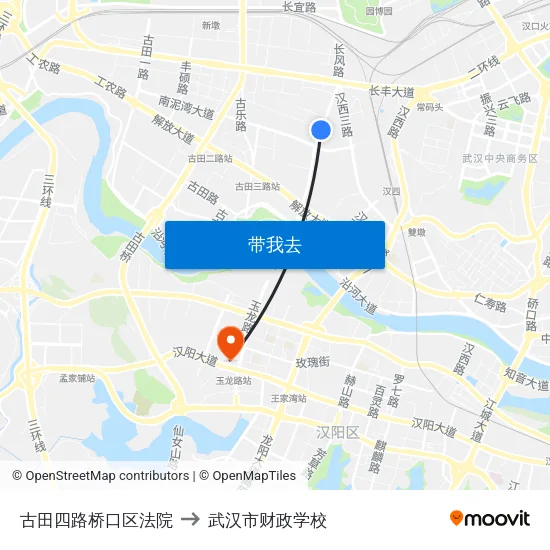 古田四路桥口区法院 to 武汉市财政学校 map
