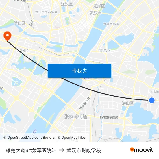 雄楚大道Brt荣军医院站 to 武汉市财政学校 map