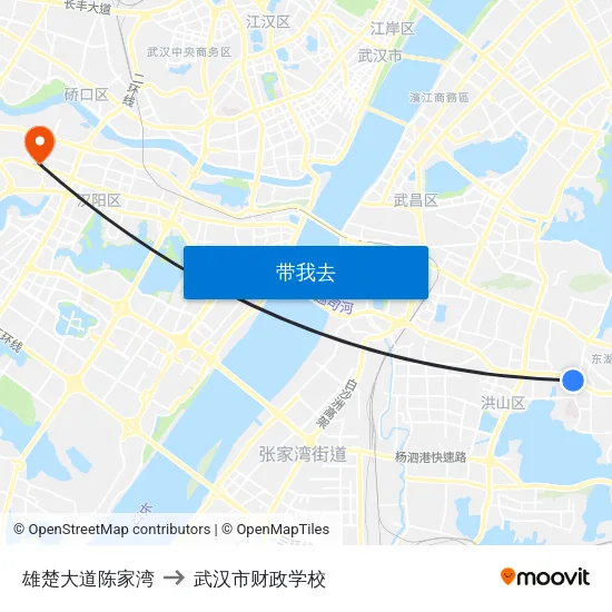 雄楚大道陈家湾 to 武汉市财政学校 map