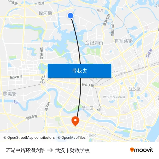 环湖中路环湖六路 to 武汉市财政学校 map
