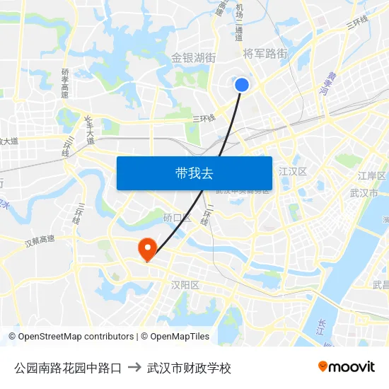 公园南路花园中路口 to 武汉市财政学校 map