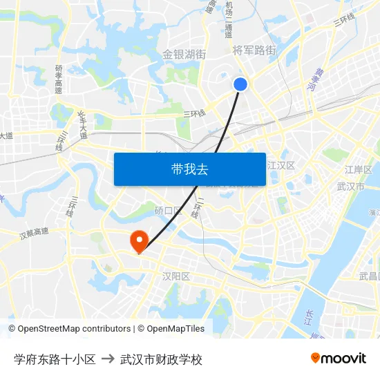 学府东路十小区 to 武汉市财政学校 map