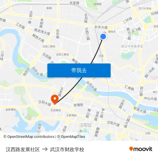 汉西路发展社区 to 武汉市财政学校 map