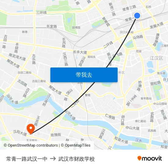 常青一路武汉一中 to 武汉市财政学校 map