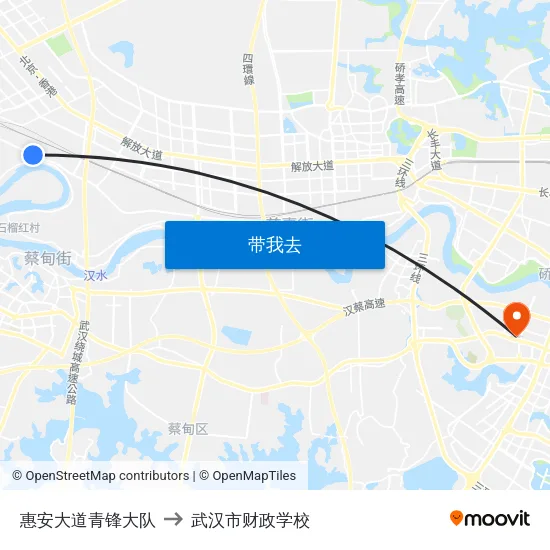 惠安大道青锋大队 to 武汉市财政学校 map