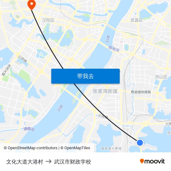 文化大道大港村 to 武汉市财政学校 map