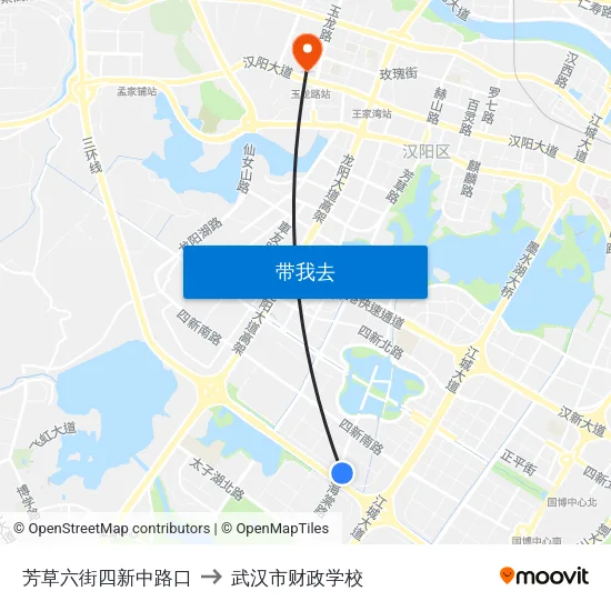芳草六街四新中路口 to 武汉市财政学校 map