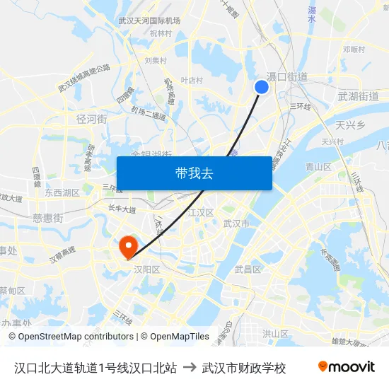 汉口北大道轨道1号线汉口北站 to 武汉市财政学校 map