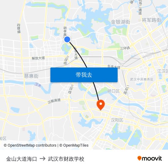 金山大道海口 to 武汉市财政学校 map