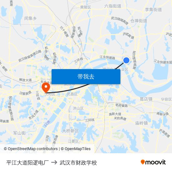 平江大道阳逻电厂 to 武汉市财政学校 map