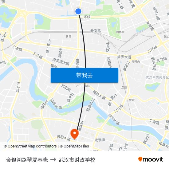 金银湖路翠堤春晓 to 武汉市财政学校 map