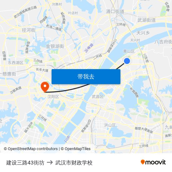 建设三路43街坊 to 武汉市财政学校 map