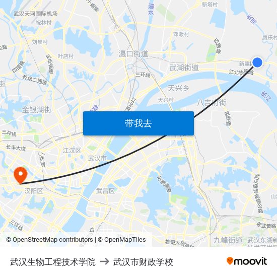 武汉生物工程技术学院 to 武汉市财政学校 map