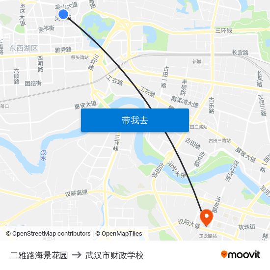 二雅路海景花园 to 武汉市财政学校 map