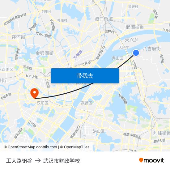 工人路钢谷 to 武汉市财政学校 map