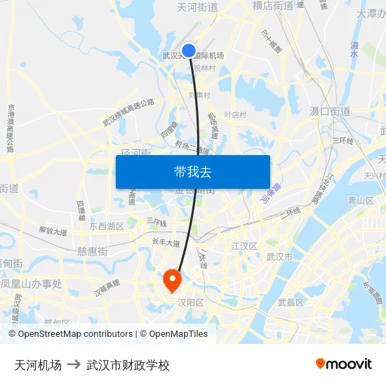 天河机场 to 武汉市财政学校 map