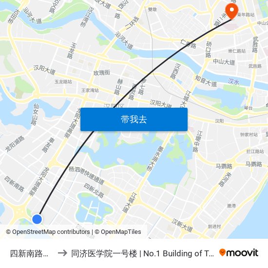 四新南路米兰小镇 to 同济医学院一号楼 | No.1 Building of Tongji Medical College map