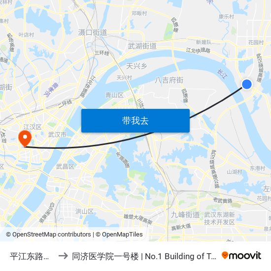 平江东路批发菜场 to 同济医学院一号楼 | No.1 Building of Tongji Medical College map