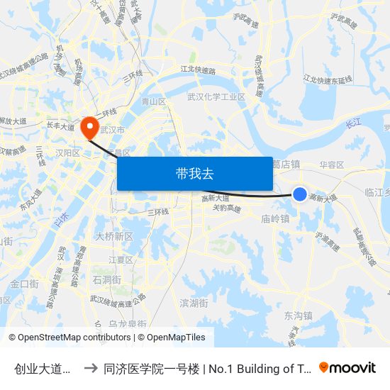 创业大道光谷佳园 to 同济医学院一号楼 | No.1 Building of Tongji Medical College map