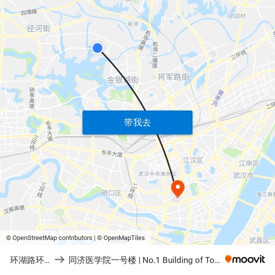 环湖路环湖五路 to 同济医学院一号楼 | No.1 Building of Tongji Medical College map