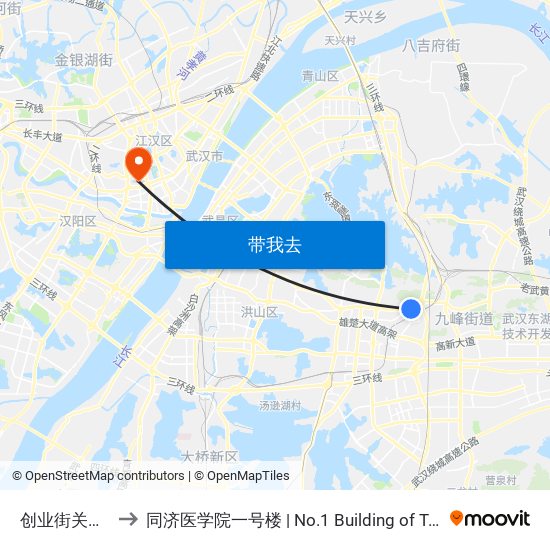 创业街关东园五路 to 同济医学院一号楼 | No.1 Building of Tongji Medical College map