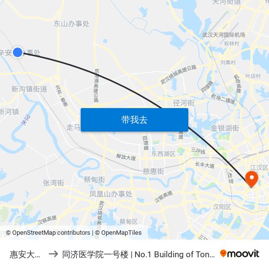 惠安大道集镇 to 同济医学院一号楼 | No.1 Building of Tongji Medical College map