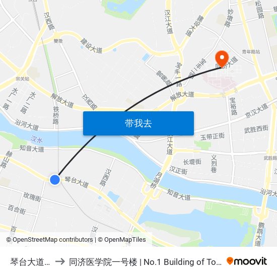 琴台大道罗七路 to 同济医学院一号楼 | No.1 Building of Tongji Medical College map