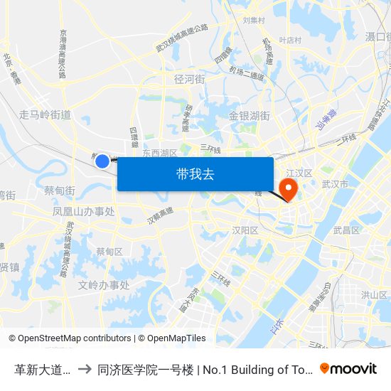 革新大道新征路 to 同济医学院一号楼 | No.1 Building of Tongji Medical College map