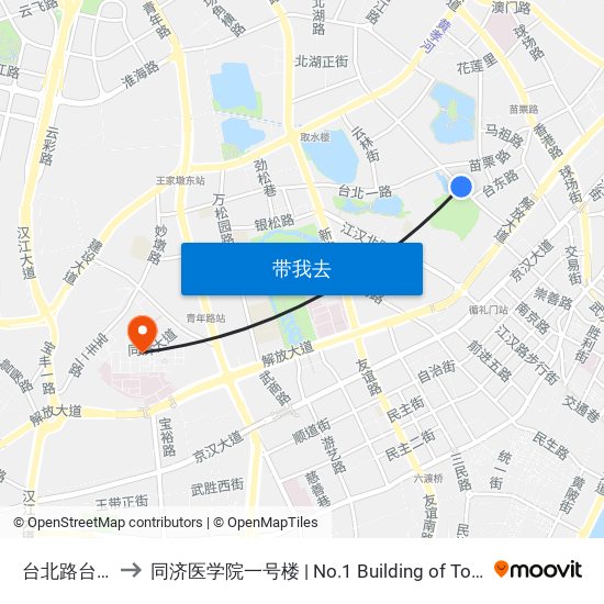 台北路台北一路 to 同济医学院一号楼 | No.1 Building of Tongji Medical College map