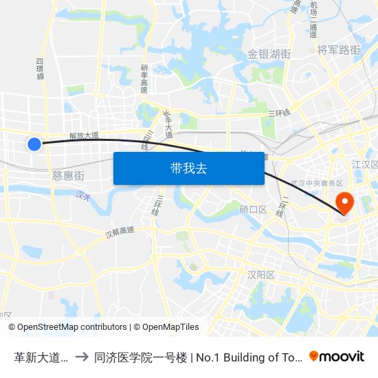 革新大道富民路 to 同济医学院一号楼 | No.1 Building of Tongji Medical College map