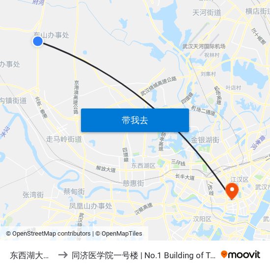 东西湖大道东柏路 to 同济医学院一号楼 | No.1 Building of Tongji Medical College map