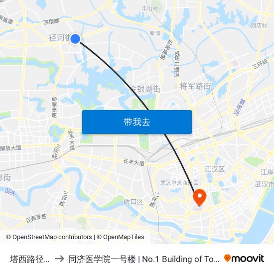 塔西路径河民田 to 同济医学院一号楼 | No.1 Building of Tongji Medical College map