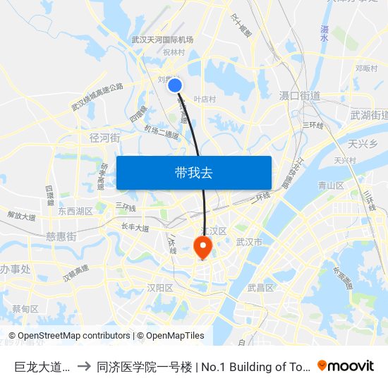 巨龙大道宋家岗 to 同济医学院一号楼 | No.1 Building of Tongji Medical College map