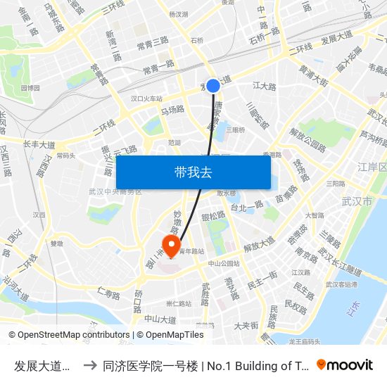 发展大道唐家墩路 to 同济医学院一号楼 | No.1 Building of Tongji Medical College map