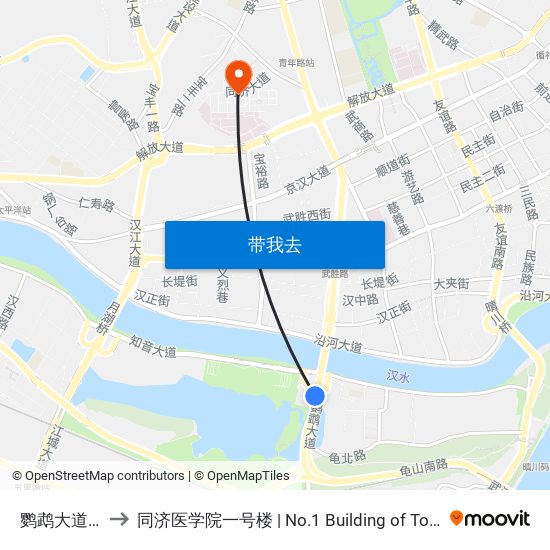 鹦鹉大道古琴台 to 同济医学院一号楼 | No.1 Building of Tongji Medical College map