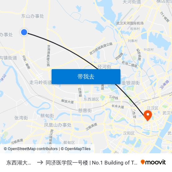 东西湖大道良种场 to 同济医学院一号楼 | No.1 Building of Tongji Medical College map