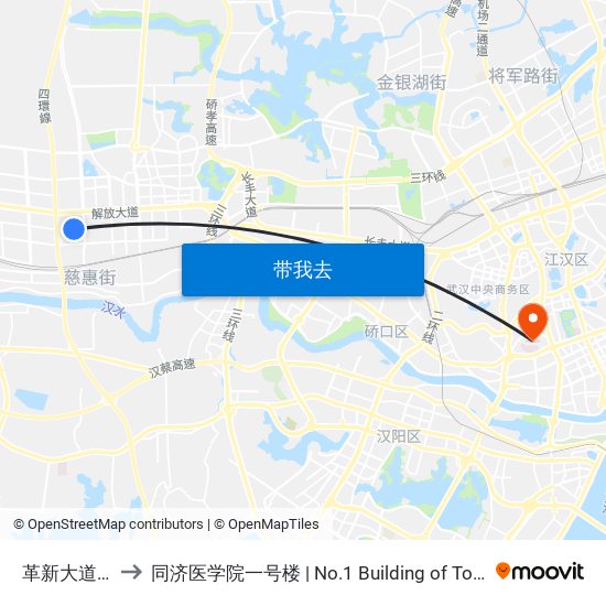 革新大道腾达路 to 同济医学院一号楼 | No.1 Building of Tongji Medical College map