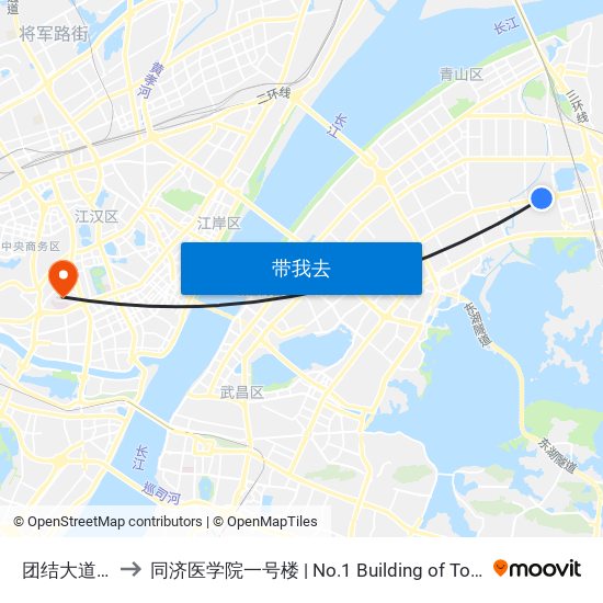 团结大道田家湾 to 同济医学院一号楼 | No.1 Building of Tongji Medical College map