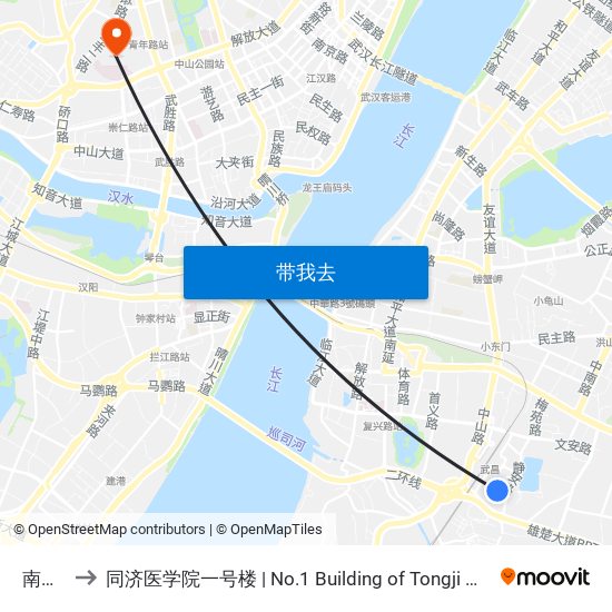 南安街 to 同济医学院一号楼 | No.1 Building of Tongji Medical College map