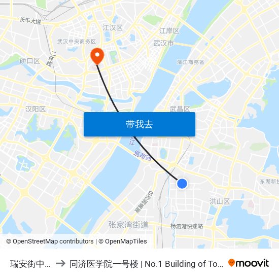 瑞安街中央花园 to 同济医学院一号楼 | No.1 Building of Tongji Medical College map