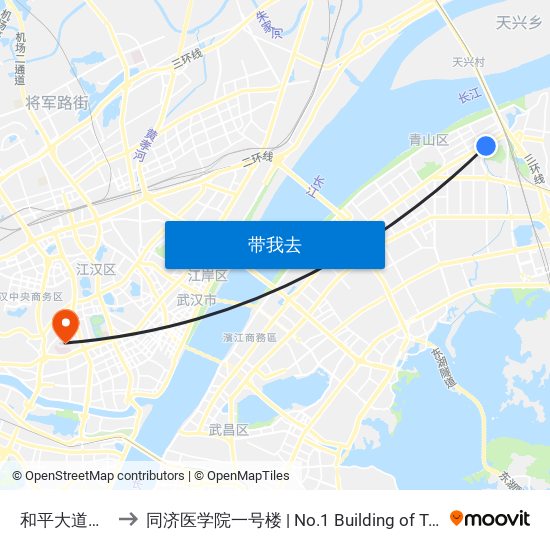 和平大道青山公园 to 同济医学院一号楼 | No.1 Building of Tongji Medical College map