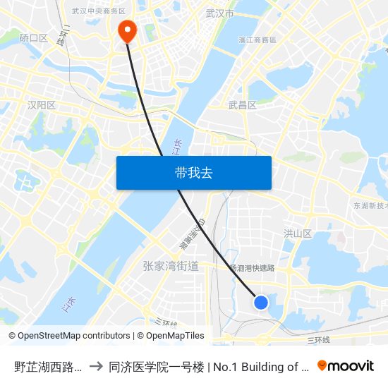 野芷湖西路保利心语 to 同济医学院一号楼 | No.1 Building of Tongji Medical College map