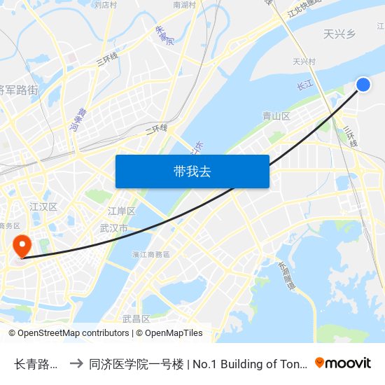 长青路青山镇 to 同济医学院一号楼 | No.1 Building of Tongji Medical College map