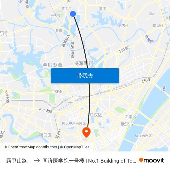 露甲山路蒋家湾 to 同济医学院一号楼 | No.1 Building of Tongji Medical College map