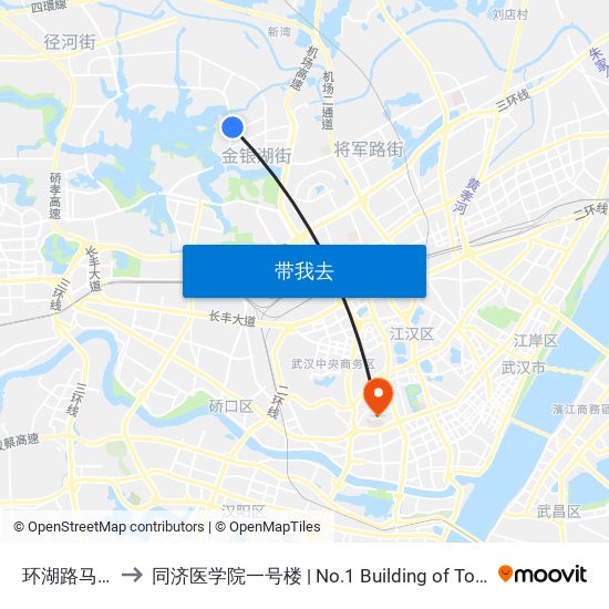 环湖路马池北路 to 同济医学院一号楼 | No.1 Building of Tongji Medical College map