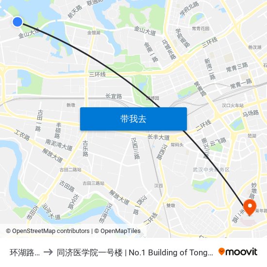 环湖路西段 to 同济医学院一号楼 | No.1 Building of Tongji Medical College map
