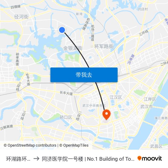 环湖路环湖三路 to 同济医学院一号楼 | No.1 Building of Tongji Medical College map