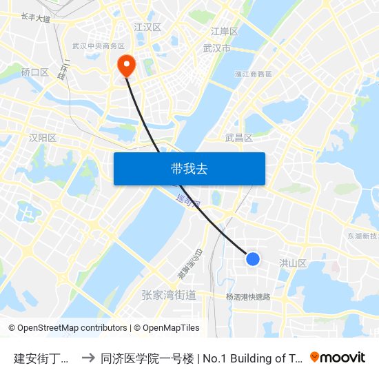建安街丁字桥南路 to 同济医学院一号楼 | No.1 Building of Tongji Medical College map